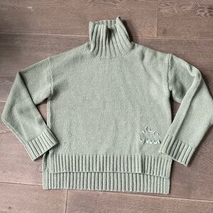Altuzzara Sage Green Turtleneck Sweater with Ribbed Cuffs and Hem